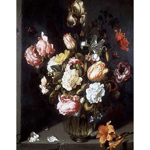 Tulips and Peonies in a Vase Black Modern Wood Framed Art Print with Double Matting by Vosmaer, Jacob Woutersz