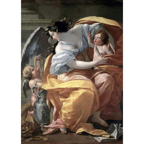 Allegory of Wealth, late 17th C. Black Modern Wood Framed Art Print with Double Matting by Vouet, Simon