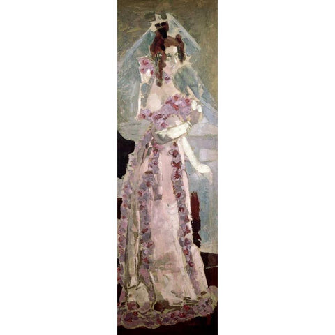 Portrait of a Woman at a Grand Piano Black Modern Wood Framed Art Print with Double Matting by Vrubel, Mihail Aleksandrovic