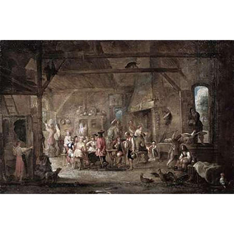 At The Bar Gold Ornate Wood Framed Art Print with Double Matting by Wael, Cornelis de