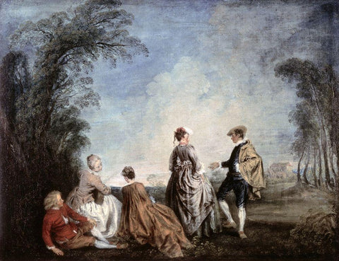 An Embarrassing Proposition Black Ornate Wood Framed Art Print with Double Matting by Watteau, Jean-Antoine