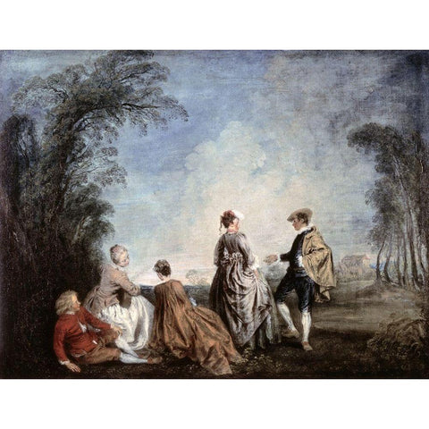 An Embarrassing Proposition Black Modern Wood Framed Art Print with Double Matting by Watteau, Jean-Antoine