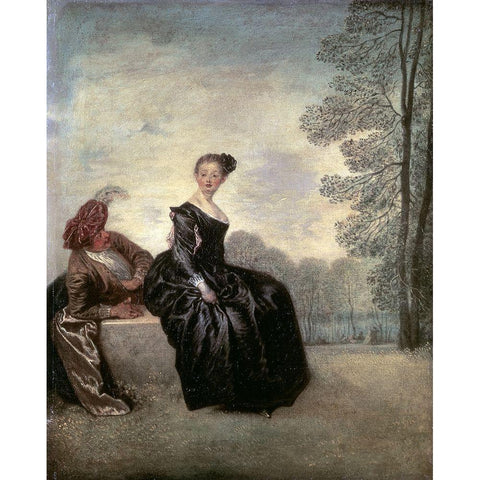 Launisches Madchen White Modern Wood Framed Art Print by Watteau, Jean-Antoine