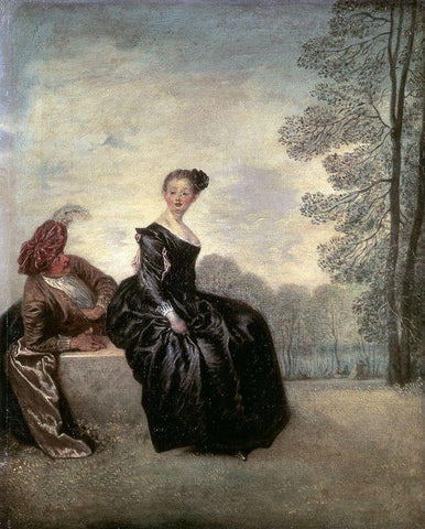 Launisches Madchen Black Ornate Wood Framed Art Print with Double Matting by Watteau, Jean-Antoine