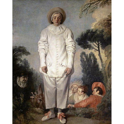 Pierrot, Also Known As Gilles Black Modern Wood Framed Art Print with Double Matting by Watteau, Jean-Antoine