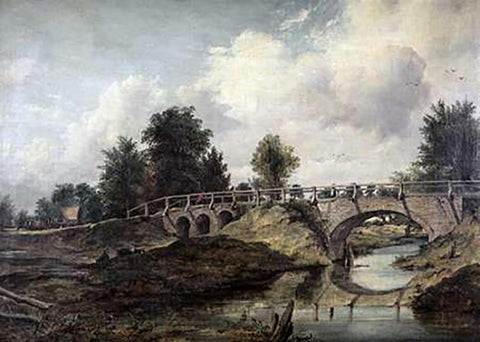 Bridge Over The River Stour White Modern Wood Framed Art Print with Double Matting by Watts, Frederick William