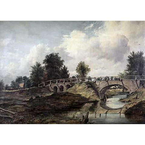 Bridge Over The River Stour Black Modern Wood Framed Art Print by Watts, Frederick William