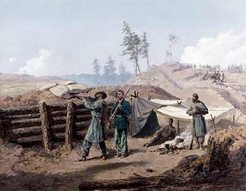 Sharpshooting, Petersburg, Virginia White Modern Wood Framed Art Print with Double Matting by Waud, Alfred