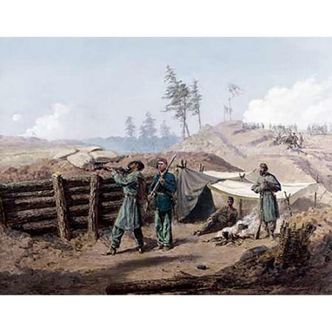 Sharpshooting, Petersburg, Virginia Black Modern Wood Framed Art Print with Double Matting by Waud, Alfred