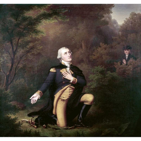 George Washington In Prayer at Valley Forge Black Modern Wood Framed Art Print with Double Matting by Weber, Paul