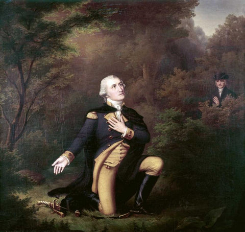 George Washington In Prayer at Valley Forge White Modern Wood Framed Art Print with Double Matting by Weber, Paul
