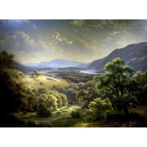 Summer Landscape Black Modern Wood Framed Art Print with Double Matting by Weber, Paul