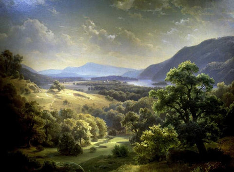 Summer Landscape Black Ornate Wood Framed Art Print with Double Matting by Weber, Paul