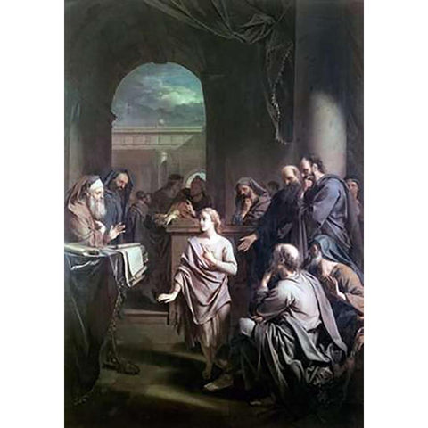 Boy Jesus In Temple White Modern Wood Framed Art Print by van der Werff, Adriaen