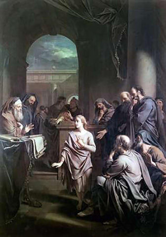 Boy Jesus In Temple White Modern Wood Framed Art Print with Double Matting by van der Werff, Adriaen
