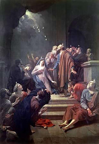 Pentecost White Modern Wood Framed Art Print with Double Matting by van der Werff, Adriaen