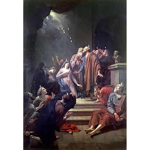 Pentecost Gold Ornate Wood Framed Art Print with Double Matting by van der Werff, Adriaen