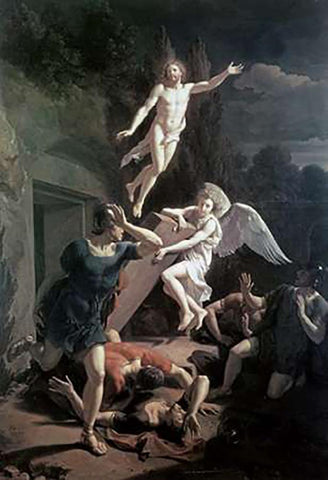 Resurrection Black Ornate Wood Framed Art Print with Double Matting by van der Werff, Adriaen