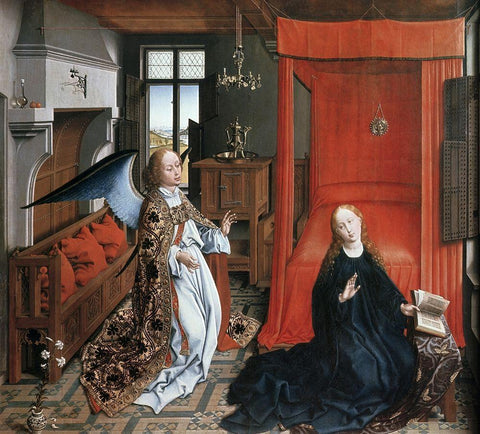 Annunciation 2 Black Ornate Wood Framed Art Print with Double Matting by Weyden, Rogier van der
