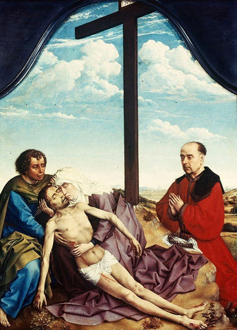 Pieta Black Ornate Wood Framed Art Print with Double Matting by Weyden, Rogier van der