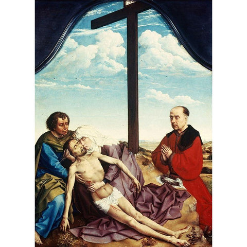 Pieta Black Modern Wood Framed Art Print with Double Matting by Weyden, Rogier van der