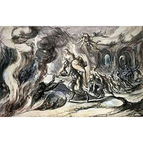 Eurydice In Hell Gold Ornate Wood Framed Art Print with Double Matting by Weyer, Hermann