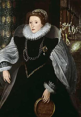 Queen Elizabeth of England Black Ornate Wood Framed Art Print with Double Matting by Zuccari, Federico