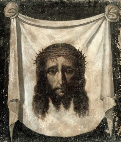 Holy Face - La Santa Faz White Modern Wood Framed Art Print with Double Matting by De Zurbaran, Francisco