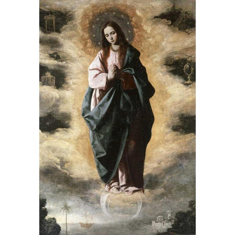 Immaculate Conception Gold Ornate Wood Framed Art Print with Double Matting by De Zurbaran, Francisco