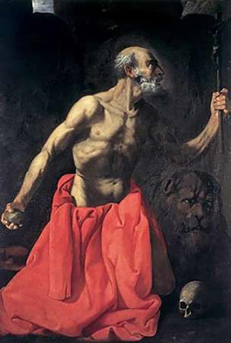 Saint Jerome White Modern Wood Framed Art Print with Double Matting by De Zurbaran, Francisco