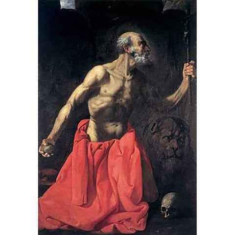 Saint Jerome Black Modern Wood Framed Art Print with Double Matting by De Zurbaran, Francisco