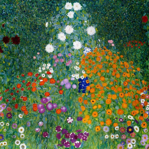 Farmers Garden White Modern Wood Framed Art Print with Double Matting by Klimt, Gustav