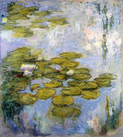 Nympheas - Water Lilies White Modern Wood Framed Art Print with Double Matting by Monet, Claude