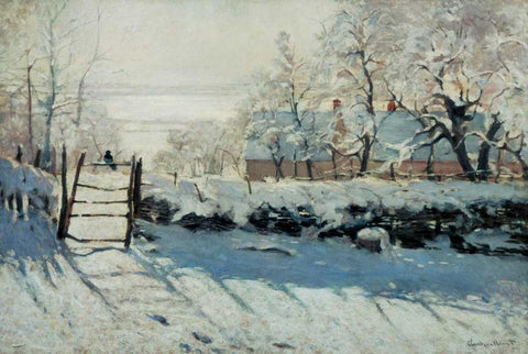 The Magpie White Modern Wood Framed Art Print with Double Matting by Monet, Claude