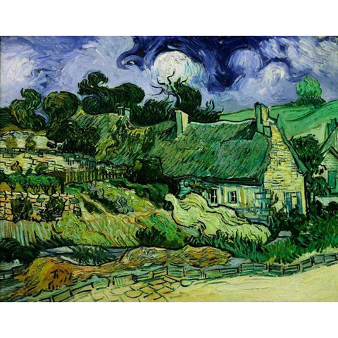 House with Straw Ceiling, Cordeville White Modern Wood Framed Art Print by Van Gogh, Vincent