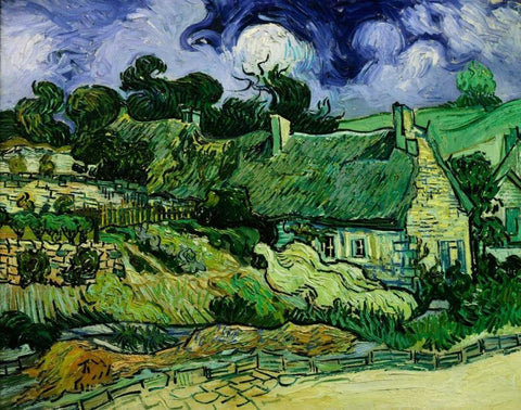 House with Straw Ceiling, Cordeville Black Ornate Wood Framed Art Print with Double Matting by Van Gogh, Vincent