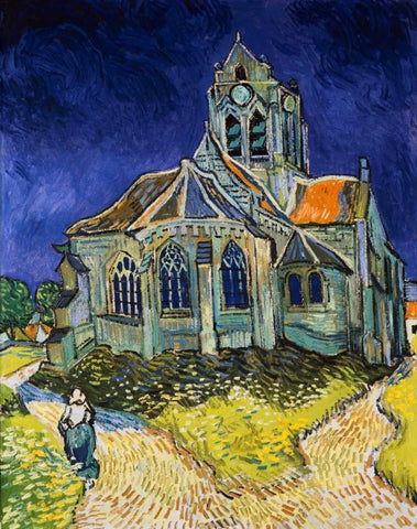 The Church at Auvers Black Ornate Wood Framed Art Print with Double Matting by Van Gogh, Vincent