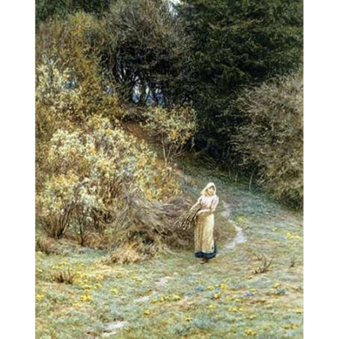 In the Primrose Wood Gold Ornate Wood Framed Art Print with Double Matting by Allingham, Helen