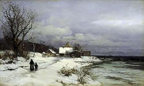 Starnberger Sea Under Snow Black Ornate Wood Framed Art Print with Double Matting by Lundby, Anders Anderson