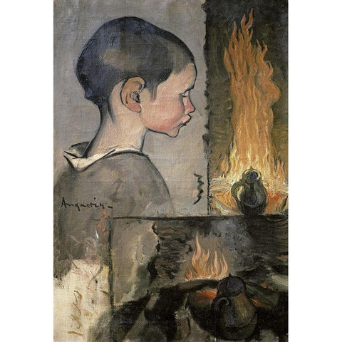 Profile of a Child (Profil dEnfant) Gold Ornate Wood Framed Art Print with Double Matting by Anquetin, Louis