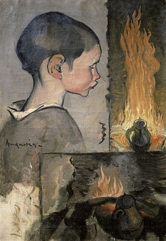 Profile of a Child (Profil dEnfant) White Modern Wood Framed Art Print with Double Matting by Anquetin, Louis