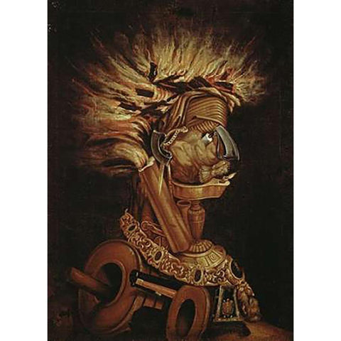 The Fire White Modern Wood Framed Art Print by Arcimboldo, Giuseppe