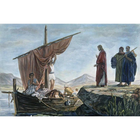 Christ Calling James and John Black Modern Wood Framed Art Print with Double Matting by Armitage, Edward