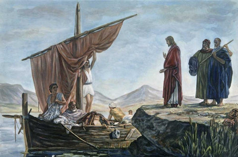 Christ Calling James and John White Modern Wood Framed Art Print with Double Matting by Armitage, Edward