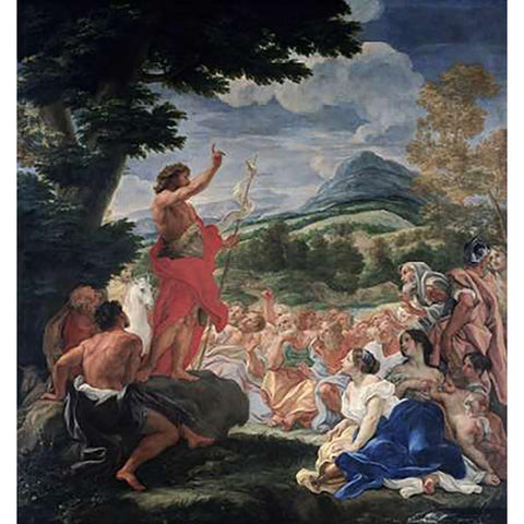 The Sermon of St. John the Baptist White Modern Wood Framed Art Print by Baciccio