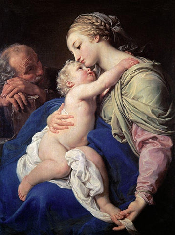 The Family Black Ornate Wood Framed Art Print with Double Matting by Batoni, Pompeo Girolamo