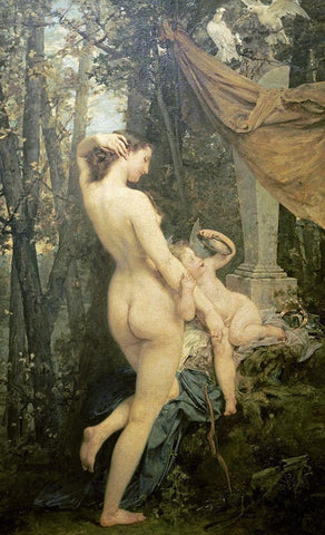 Toilette of Venus Black Ornate Wood Framed Art Print with Double Matting by Baudry, Paul Jaques Aime