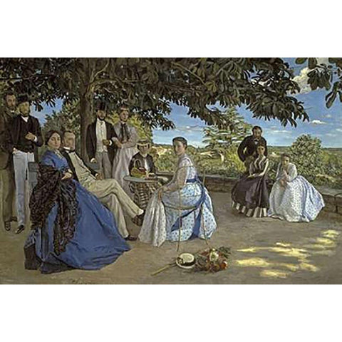 Family Reunion Black Modern Wood Framed Art Print with Double Matting by Bazille, Frederic