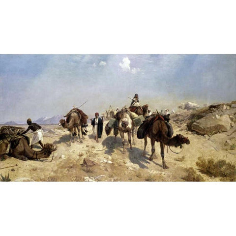 Bedouin Caravan White Modern Wood Framed Art Print by Beavis, Richard