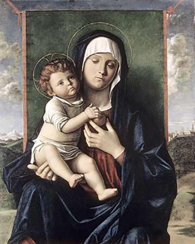 Madonna and Child Black Ornate Wood Framed Art Print with Double Matting by Bellini, Giovanni